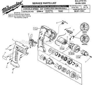 Page A Diagram and Parts List for 0394-4 SER 765C Milwaukee Cordless Drill