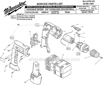 Page A Diagram and Parts List for 0396-4 SER 783A Milwaukee Electric Drill
