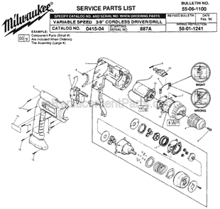 Page A Diagram and Parts List for 0415-04 SER 887A Milwaukee Cordless Drill