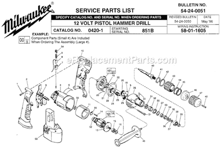 Part Location Diagram of 14-13-0540 Milwaukee Diaphragm Assembly.