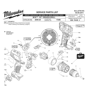 Fig-0 Diagram and Parts List for 2606-20 F24B Milwaukee Electric Drill
