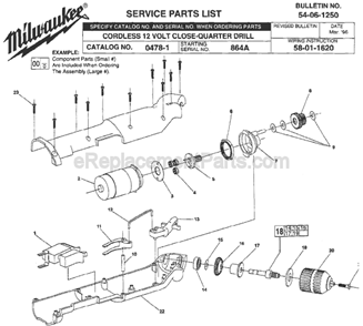 Page A Diagram and Parts List for 0478-1 SER 864A Milwaukee Cordless Drill