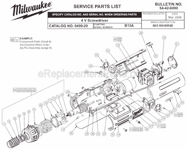 Page A Diagram and Parts List for 0490-20 SER B13A Milwaukee Electric Drill