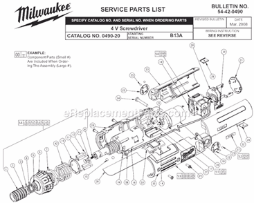 Page A Diagram and Parts List for 0490-22(SERB13A)  Milwaukee Electric Drill