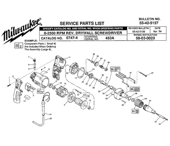 Fig-0 Diagram and Parts List for 6747-4 453A Milwaukee Electric Drill