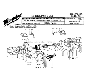 Page A Diagram and Parts List for 5051-2 W-4-91 Milwaukee Sander Grinder