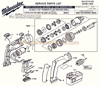 Page A Diagram and Parts List for 0501-20 SER 900A Milwaukee Cordless Drill