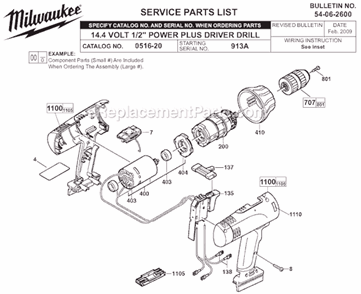 Page A Diagram and Parts List for 0516-20 SER 913A Milwaukee Cordless Drill