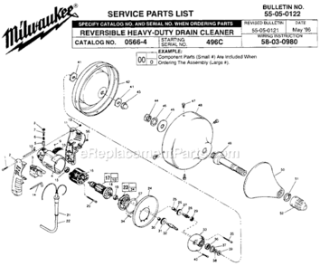 Page A Diagram and Parts List for 0566-4 SER 496C Milwaukee Drain Cleaner