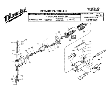 Fig-0 Diagram and Parts List for 6890-2 734-1001 Milwaukee Nibbler & Shears