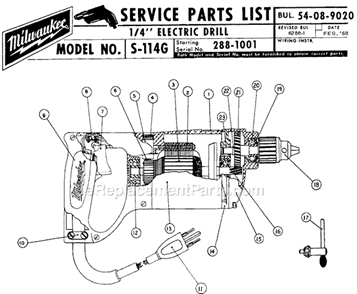 Part Location Diagram of 28-50-4481 Milwaukee Motor Housing