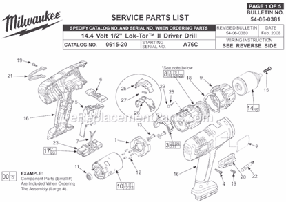Page A Diagram and Parts List for 0615-24 SER A76C Milwaukee Cordless Drill