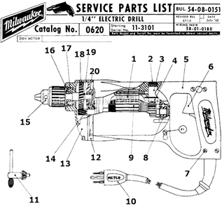 Page A Diagram and Parts List for 0620 SER 11-3101 Milwaukee Electric Drill