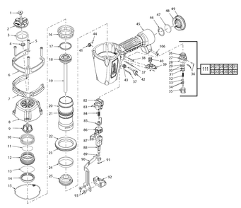 Fig-0 Diagram and Parts List for 7220-20 G99A Milwaukee Nailer