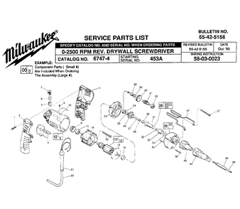 Fig-0 Diagram and Parts List for 6747-4 453A Milwaukee Electric Drill