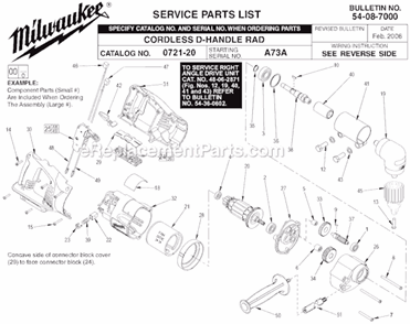 Page A Diagram and Parts List for 0721-21 SER A73A Milwaukee Cordless Drill