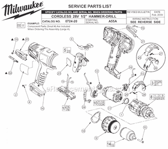 Part Location Diagram of 14-29-0225 Milwaukee Gearbox Assembly