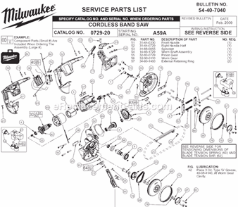 Page A Diagram and Parts List for 0729-21 SER A59A Milwaukee Band Saw
