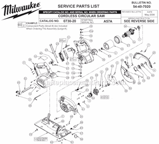 Page A Diagram and Parts List for 0730-22 SER A57A Milwaukee Circular Saw