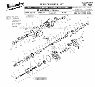 Page A Diagram and Parts List for 0756-20 SER A74B Milwaukee Demolition Hammer