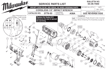 Page A Diagram and Parts List for 0779-50 SER A58A Milwaukee Impact Driver