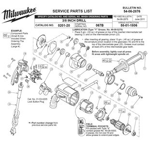 Fig-0 Diagram and Parts List for 0201-20 067B Milwaukee Electric Drill