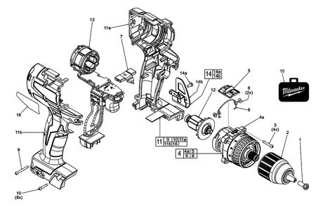 Fig-0 Diagram and Parts List for 2801-20 J86A Milwaukee Electric Drill