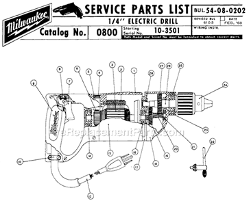 Part Location Diagram of 14-30-0650 Milwaukee Gear Case Kit