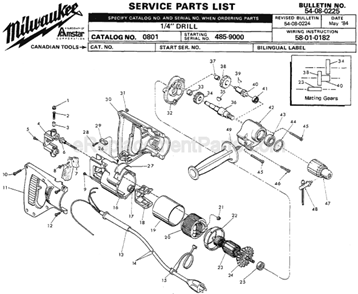 Part Location Diagram of 23-44-0190 Milwaukee Brush Retaining Screw