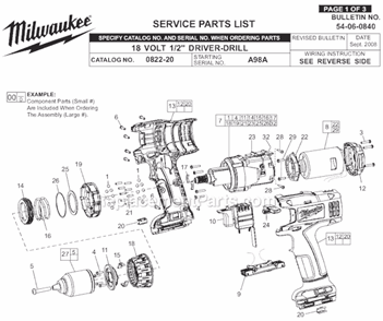 Page A Diagram and Parts List for 0822-24 SER A98A Milwaukee Electric Drill