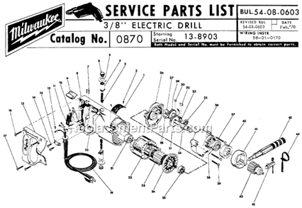 Page A Diagram and Parts List for 0870 SER 13-8903 Milwaukee Electric Drill