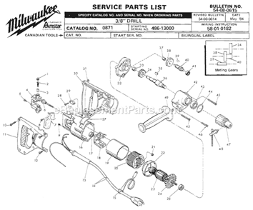 Part Location Diagram of 14-30-0640 Milwaukee Gear Case Kit