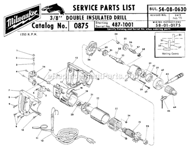 Part Location Diagram of 28-50-6142 Milwaukee Motor Housing