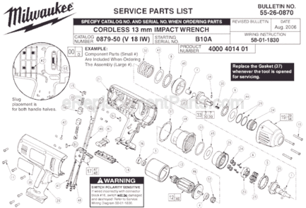 Page A Diagram and Parts List for 0879-50 SER B10A Milwaukee Impact Driver