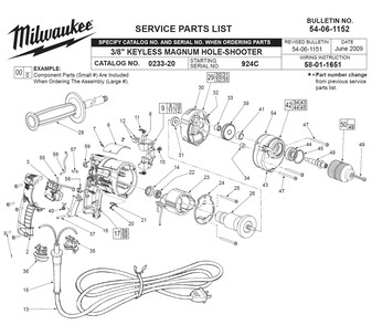 Fig-0 Diagram and Parts List for 0233-20 924C Milwaukee Electric Drill