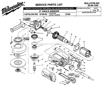 Page A Diagram and Parts List for 6149-02 919A Milwaukee Sander Grinder