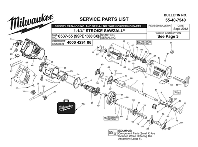 Fig-0 Diagram and Parts List for 6537-55 SSPE 1300 SX Milwaukee Saw
