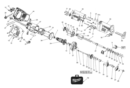 Fig-0 Diagram and Parts List for 6536-51 A66A Milwaukee Saw