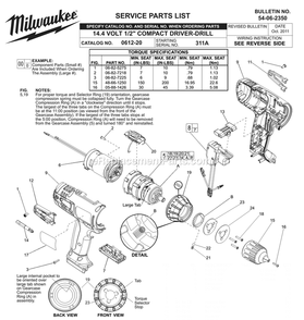 Page A Diagram and Parts List for 0612-20 311A Milwaukee Electric Drill