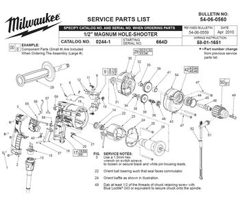 Fig-0 Diagram and Parts List for 0244-1 664D Milwaukee Electric Drill