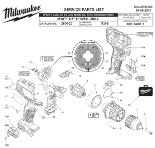Fig-0 Diagram and Parts List for 2606-22CT F24B Milwaukee Cordless Drill
