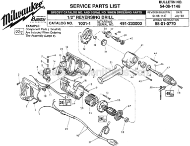 Part Location Diagram of 14-34-0475 Milwaukee Handle Kit Fixed Cord
