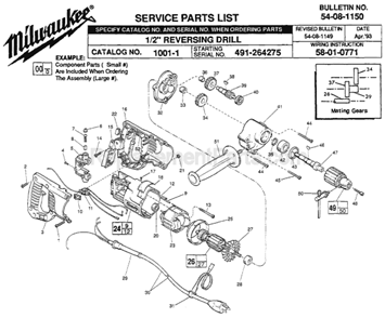 Page A Diagram and Parts List for 1001-1 SER 491-264275 Milwaukee Electric Drill
