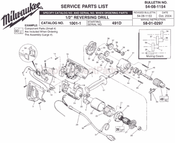 Page A Diagram and Parts List for 1001-1 SER 491D Milwaukee Electric Drill
