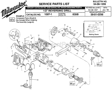 Page A Diagram and Parts List for 1007-1 SER 628B Milwaukee Electric Drill