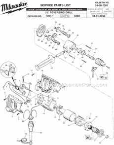 Page A Diagram and Parts List for 1007-1 SER 628E Milwaukee Electric Drill