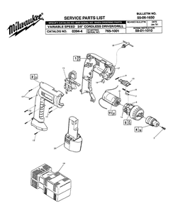 Fig-0 Diagram and Parts List for 0394-4 765-1001 Milwaukee Cordless Drill