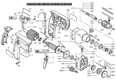 Fig-0 Diagram and Parts List for 5378-20  Milwaukee Electric Drill