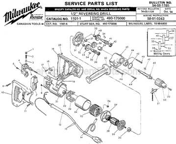 Page A Diagram and Parts List for 1101-1 SER 493-175000 Milwaukee Electric Drill