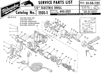 Part Location Diagram of 14-46-0751 Milwaukee Service Instruction Notice